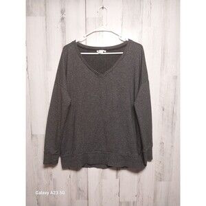 Daily Ritual Women's Medium Black Stripe V Neck Knit Sweatshirt